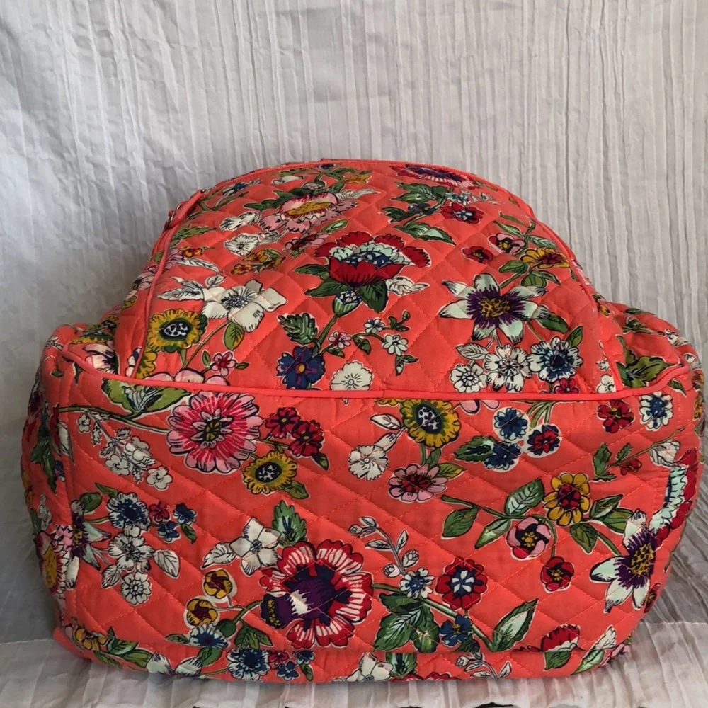 VERA BRADLEY XL Iconic Campus Coral Floral padded laptop tech backpack organizer - Picture 8 of 16